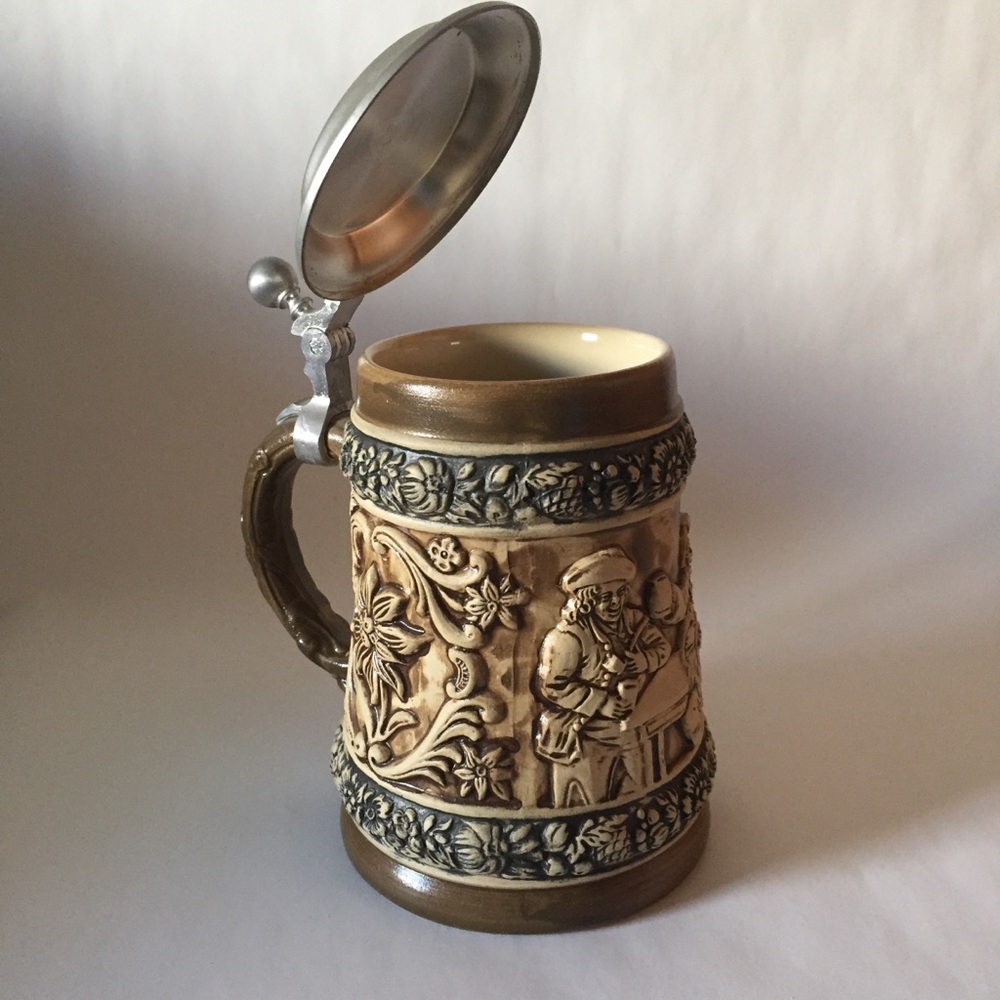 Intriguing Antique stone beer stein by Gerzit  Decorative only. Ideal Condition